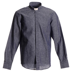 Camicia clergy lino cotone blu Cococler