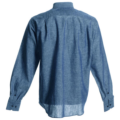 Camisa para sacerdote linho algodão azul escuro Cococler 7
