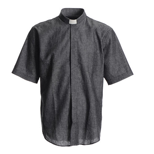 Camisa para sacerdote linho algodão cinzenta Cococler 1