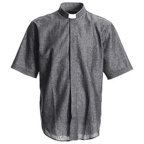 Short sleeve clergy shirt, grey linen and cotton Cococler