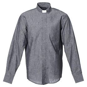 Collarhemd aus Leinen-Baumwoll-Mischgewebe in der Farbe Grau mit Langarm