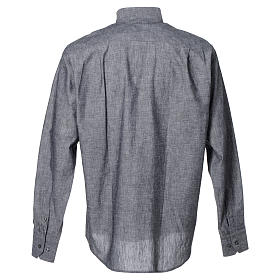 Collarhemd aus Leinen-Baumwoll-Mischgewebe in der Farbe Grau mit Langarm