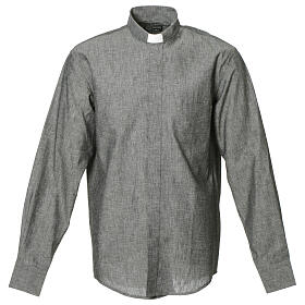 Clergy shirt with long sleeves in grey linen and cotton Cococler