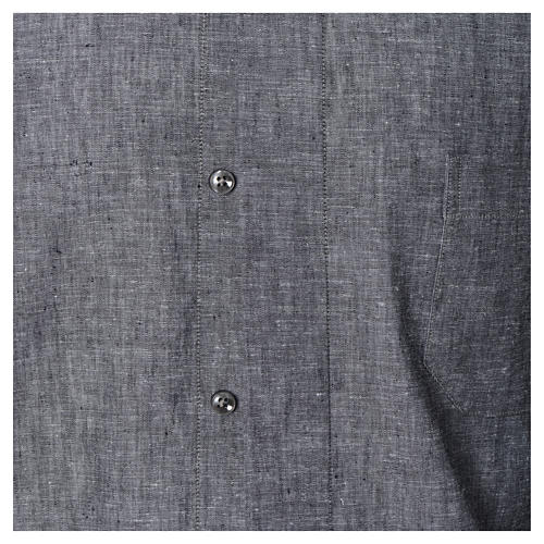 Clergy shirt with long sleeves in grey linen and cotton Cococler 4