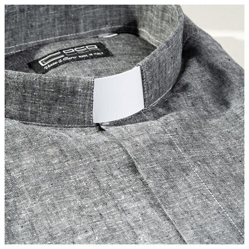 Camisa clergy sacerdotal lino algodón gris manga larga Cococler 2