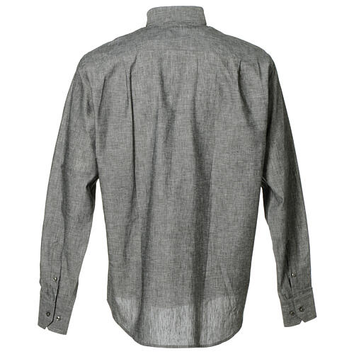 Camisa clergy sacerdotal lino algodón gris manga larga Cococler 7