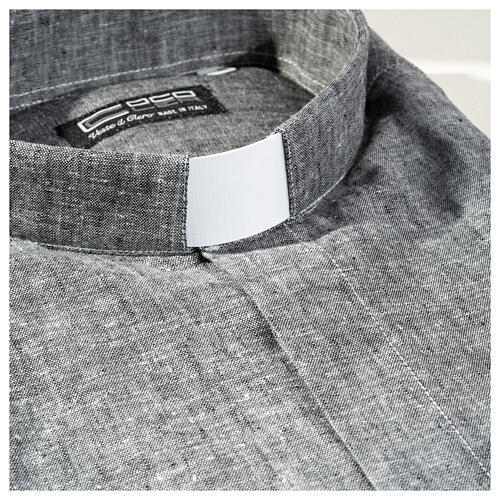 Camicia clergy lino cotone grigio manica lunga Cococler 3