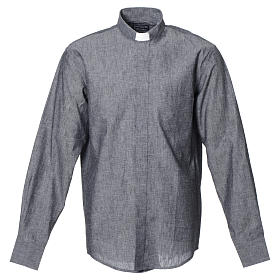 Clergy Shirts and collars: Long Sleeve Clergy shirt in grey linen and cotton Clergy Shirts and collars: Long Sleeve Clergy shirt in grey linen and cotton