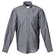 Long Sleeve Clergy shirt in grey linen and cotton Cococler s1