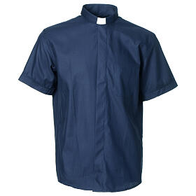 Collarhemd aus Mischgewebe aus Baumwoll-Polyester-Mischgewebe in der Farbe Blau mit Kurzarm Cococler