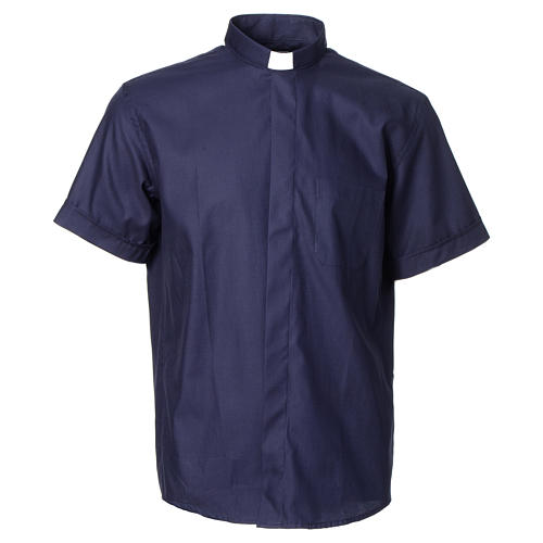 Collarhemd aus Mischgewebe aus Baumwoll-Polyester-Mischgewebe in der Farbe Blau mit Kurzarm Cococler 1