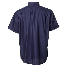 Camisa clergy sacerdote mixto algodón poliéster azul manga corta