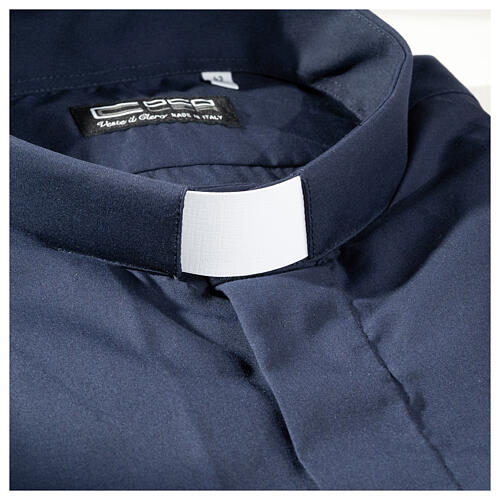 Camisa clergy sacerdote mixto algodón poliéster azul manga corta Cococler 2