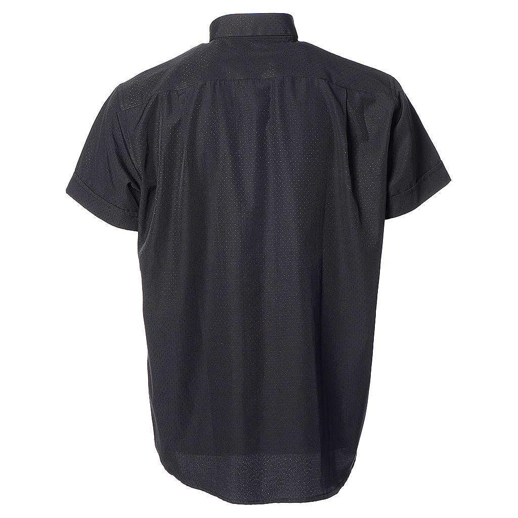 Clerical shirt with short sleeves in black cotton and polyester ...
