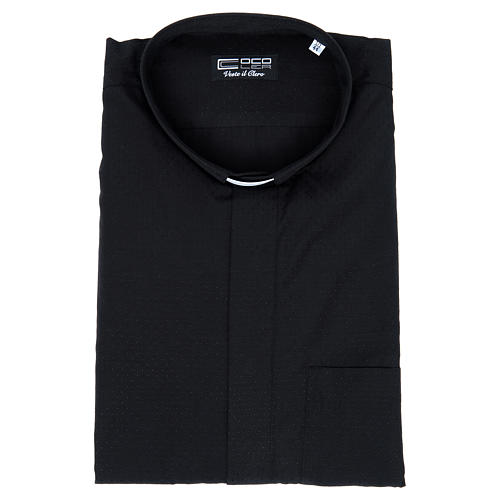 Camisa clery sacerdote algodón poliéster negro manga corta Cococler 4