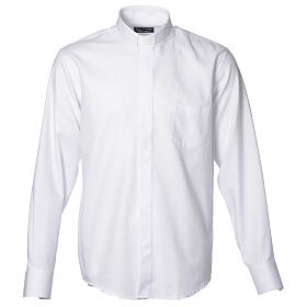 Clergy shirt with long sleeves, easy to iron, white mixed cotton Cococler