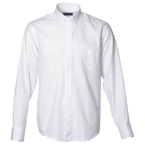 Clergy shirt with long sleeves, easy to iron, white mixed cotton Cococler 1