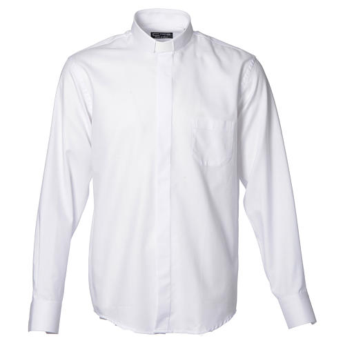 Camisa clergy sacerdote Manga Larga Planchado Fácil diagonal mixto algodón blanco Cococler 1