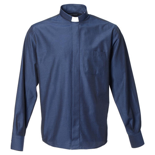 Clergy shirt with long sleeves in blue cotton and polyester Cococler 1