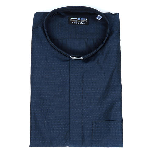 Clergy shirt with long sleeves in blue cotton and polyester Cococler 5