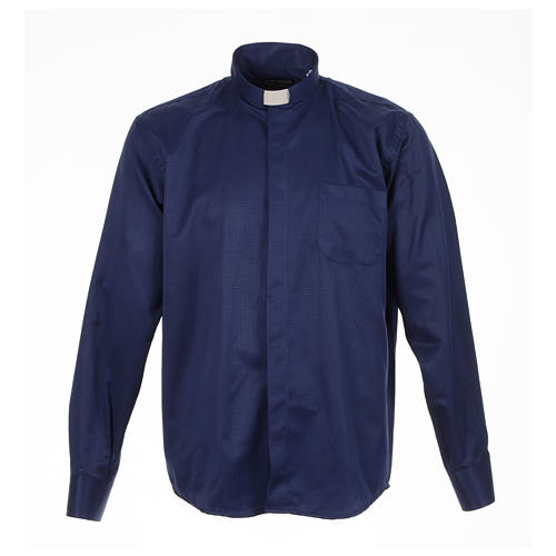 Collarhemd aus Jacquardstoff in der Farbe Blau mit Langarm Cococler 1