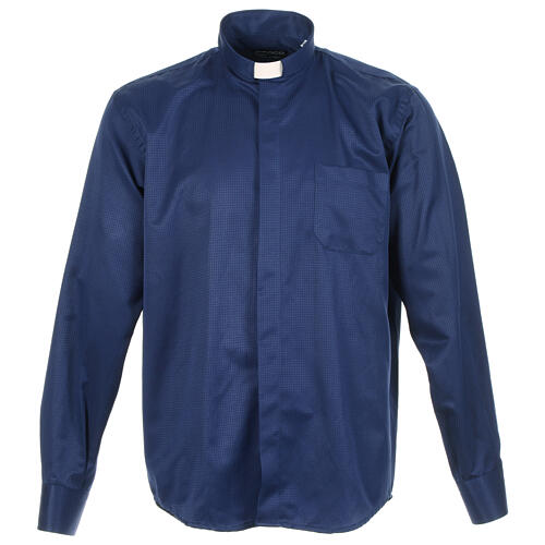Collarhemd aus Jacquardstoff in der Farbe Blau mit Langarm Cococler 1