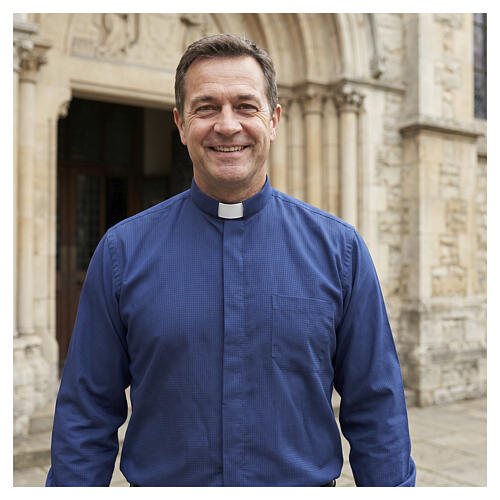 Chemise clergy jacquard bleu manches longues Cococler 4
