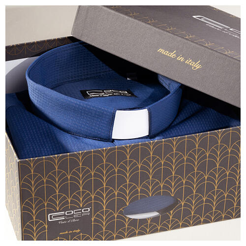 Long sleeve tab collar shirt, blue jacquard Cococler 9