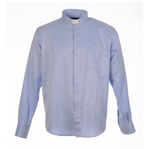 Clergy shirt sky blue jacquard long sleeve Cococler 1