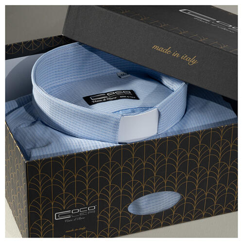 Camicia clergy jacquard celeste manica lunga Cococler 7