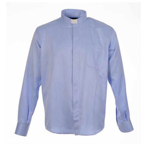 Camisa sacerdote jacquard azul manga longa Cococler 1