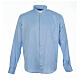 Camisa sacerdote jacquard azul manga longa Cococler s1