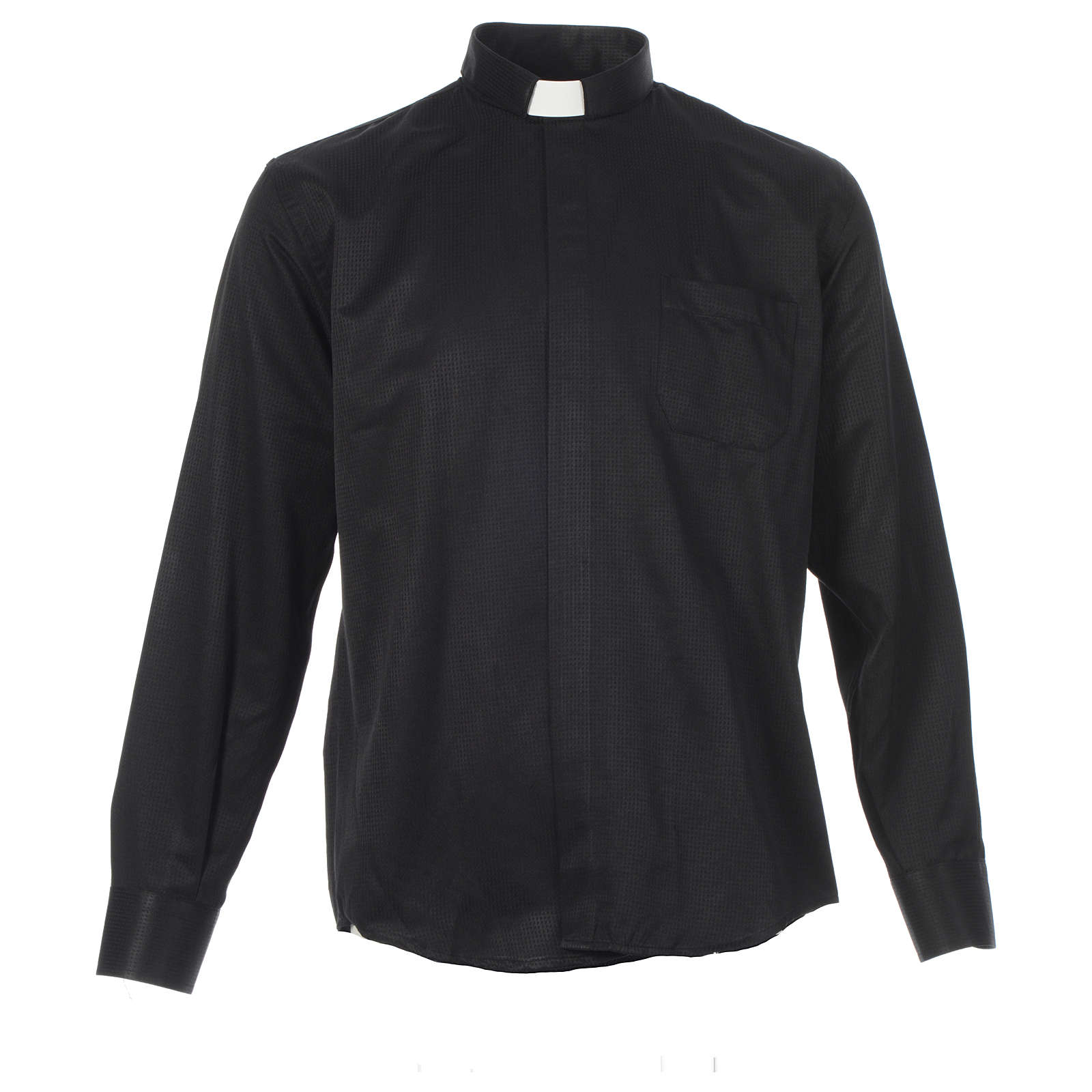 Long sleeve clerical shirt, black jacquard | online sales on HOLYART.co.uk