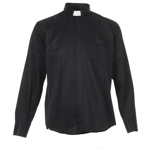 Camisa clergy sacerdote jacquard negro manga larga Cococler 1