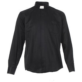 Camisa sacerdote jacquard preto manga longa Cococler