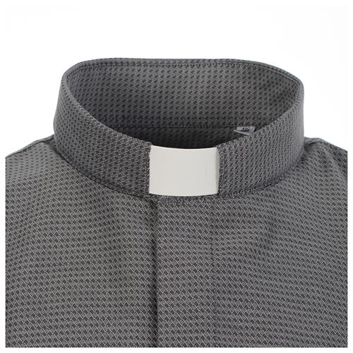 Camisa sacerdote jacquard cinzento manga longa Cococler 3