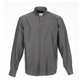Clergy Shirts and collars: Long sleeve clergy shirt, grey jacquard Clergy Shirts and collars: Long sleeve clergy shirt, grey jacquard