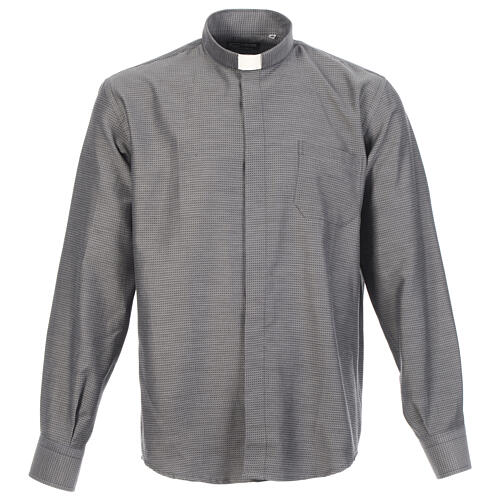 Long sleeve clergy shirt, grey jacquard Cococler 1