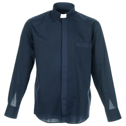 Collarhemd einfarbig mit feinen diagonalen Streifen Farbe Blau Langarm Cococler 1