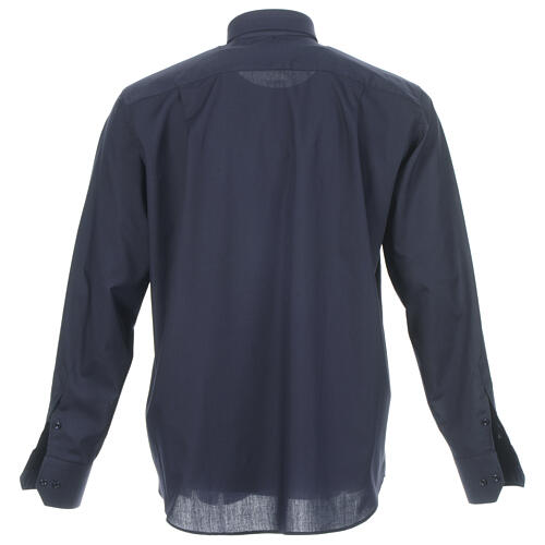 Collarhemd einfarbig mit feinen diagonalen Streifen Farbe Blau Langarm Cococler 7