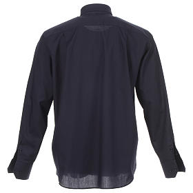Camicia clergy tinta unita e diagonale blu manica lunga Cococler