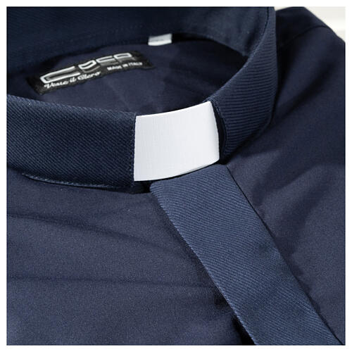 Camicia clergy tinta unita e diagonale blu manica lunga Cococler 2