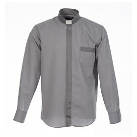 Collarhemd einfarbig mit feinen diagonalen Streifen Farbe Grau Langarm