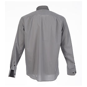 Collarhemd einfarbig mit feinen diagonalen Streifen Farbe Grau Langarm