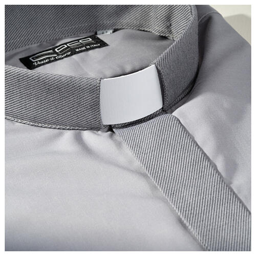 Collarhemd einfarbig mit feinen diagonalen Streifen Farbe Grau Langarm Cococler 2