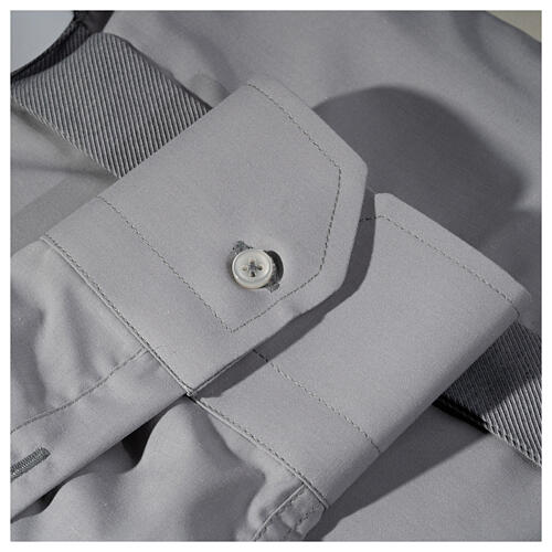 Collarhemd einfarbig mit feinen diagonalen Streifen Farbe Grau Langarm Cococler 4