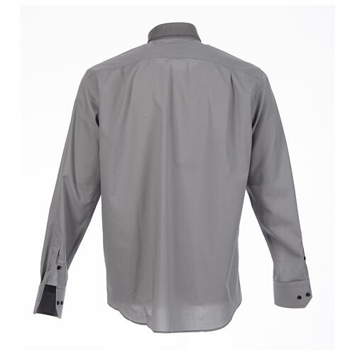 Collarhemd einfarbig mit feinen diagonalen Streifen Farbe Grau Langarm Cococler 6