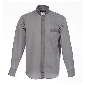 Camicia clergy tinta unita e diagonale grigio manica lunga Cococler