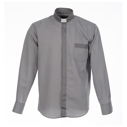 Camicia clergy tinta unita e diagonale grigio manica lunga Cococler 1