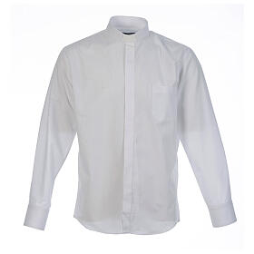 Collarhemd einfarbig mit feinen diagonalen Streifen Farbe Weiß Langarm Cococler